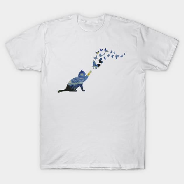 Starry Night Cat Van Gogh For Cat Lovers - Cat Butterfly T-Shirt by Daphne R. Ellington